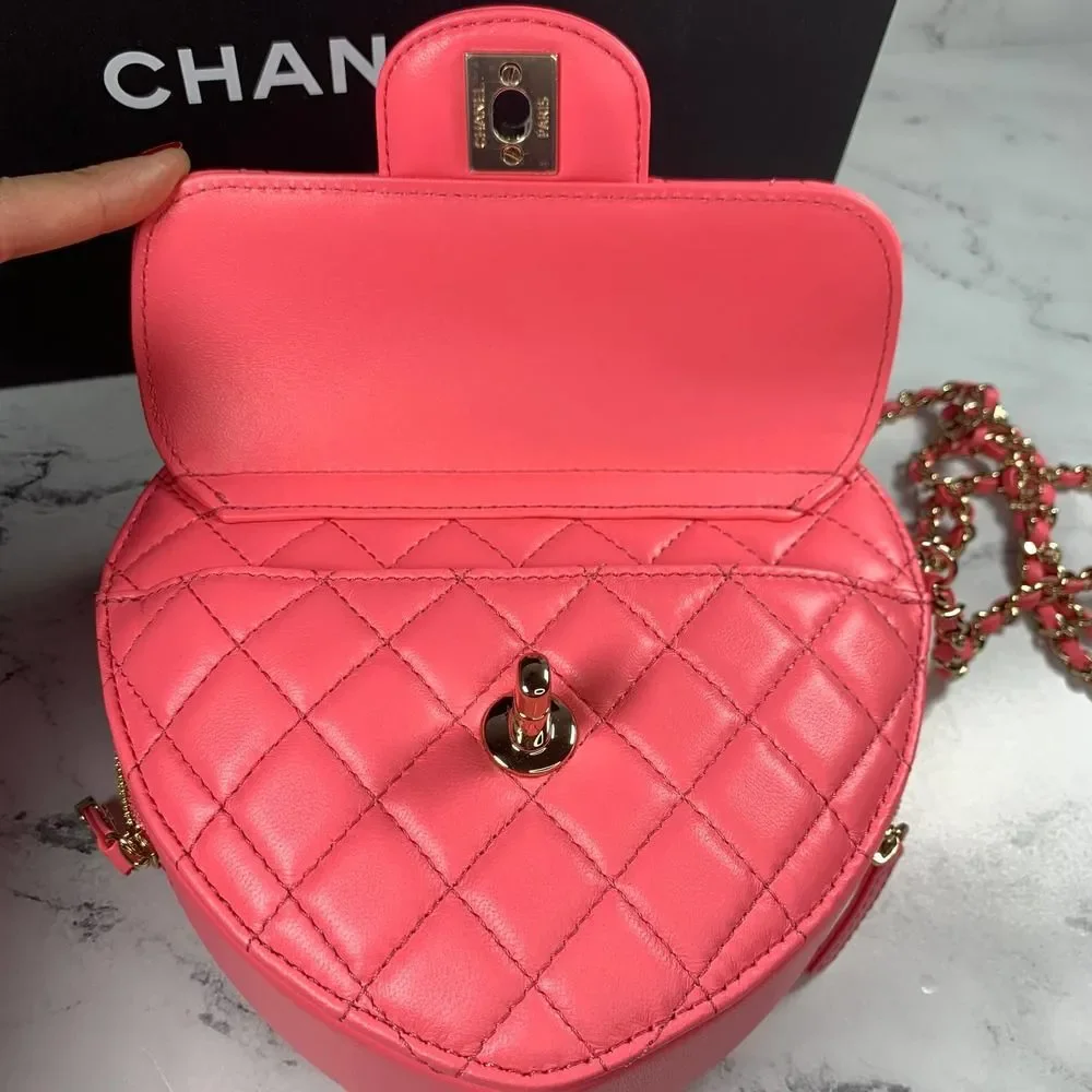 Chanel Pink Heart Bag 22S CC In Love Leather Crossbody bag NEW Authentic - Picture 7 of 15